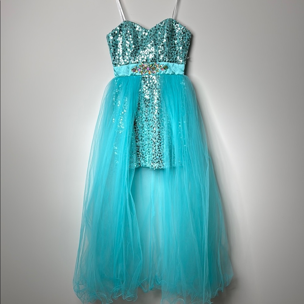 Masquerade Aqua Sequin High Low Dress